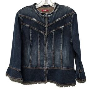 Vintage Y2K Denim Jacket XL Boho Western Flare Sleeve Raw Hem Americana Festival